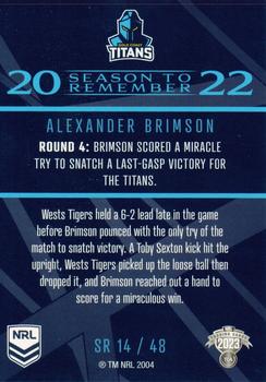 2023 NRL Traders Titanium - Season To Remember #SR14 Alexander Brimson Back